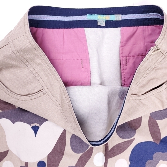 New BODEN  Anthropologie Tan Blue Purple Floral Cotton Skirt Size 10R - Picture 3 of 11